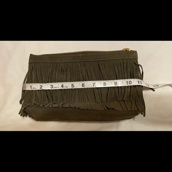 India Hicks Olive Suede Fringe Clutch-Douglas Bag